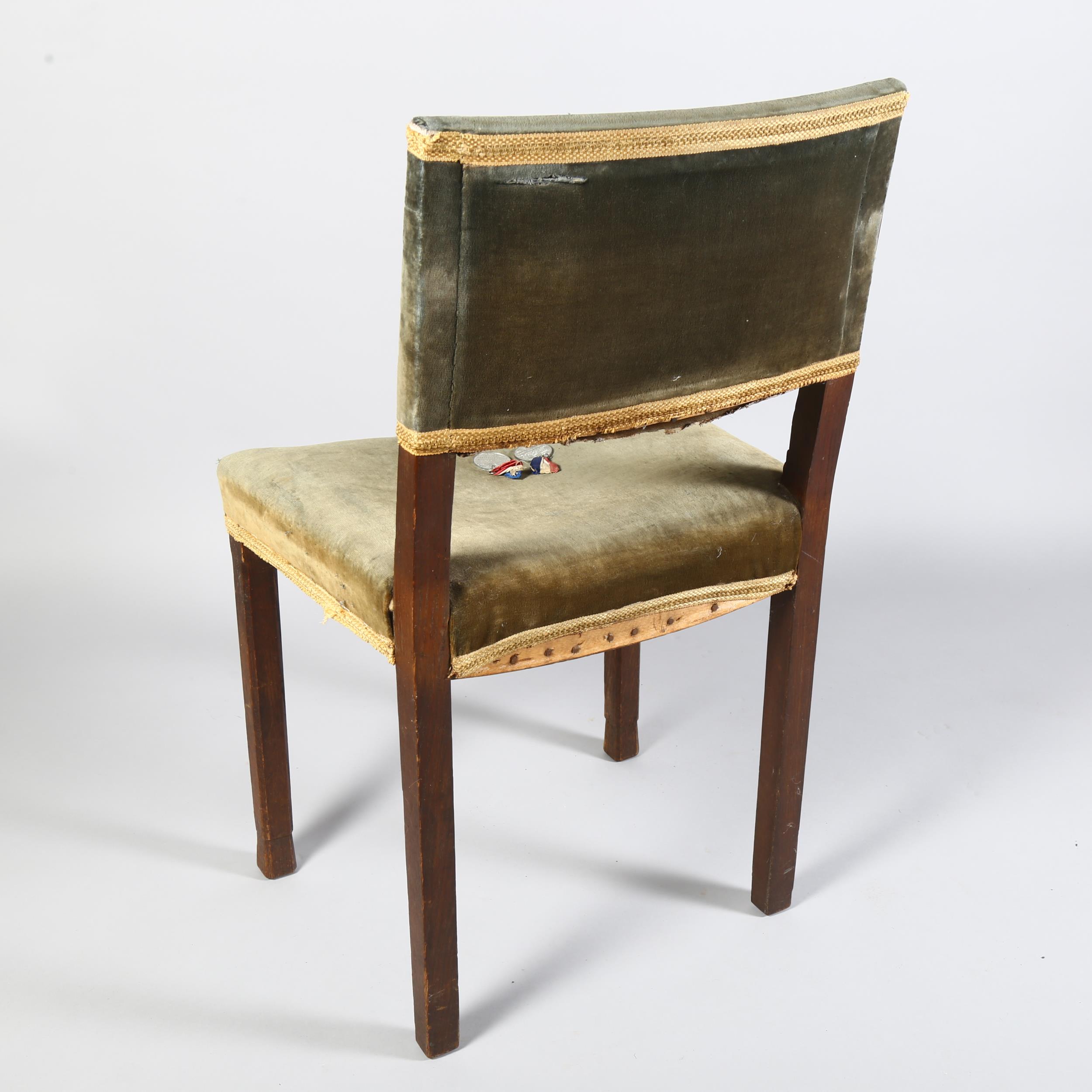 A King George VI limed oak Coronation chair, by W Hands & Sons Ltd, dated 1937, green velour - Image 3 of 3