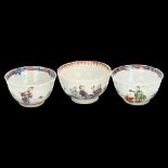 3 Chinese porcelain tea bowls, with hand painted figural decoration, largest diameter 8cm (3) All