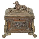 An early 20th century electroplated Regalia cigarres tobacco/cigar casket, with dog knop and lion