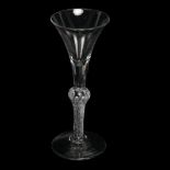 An 18th century baluster air twist wine / cordial glass, height 18cm Good condition, no chips or