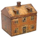 A late 18th/early 19th century Regency Folk Art Cottage tea caddy, with lifting roof and secret