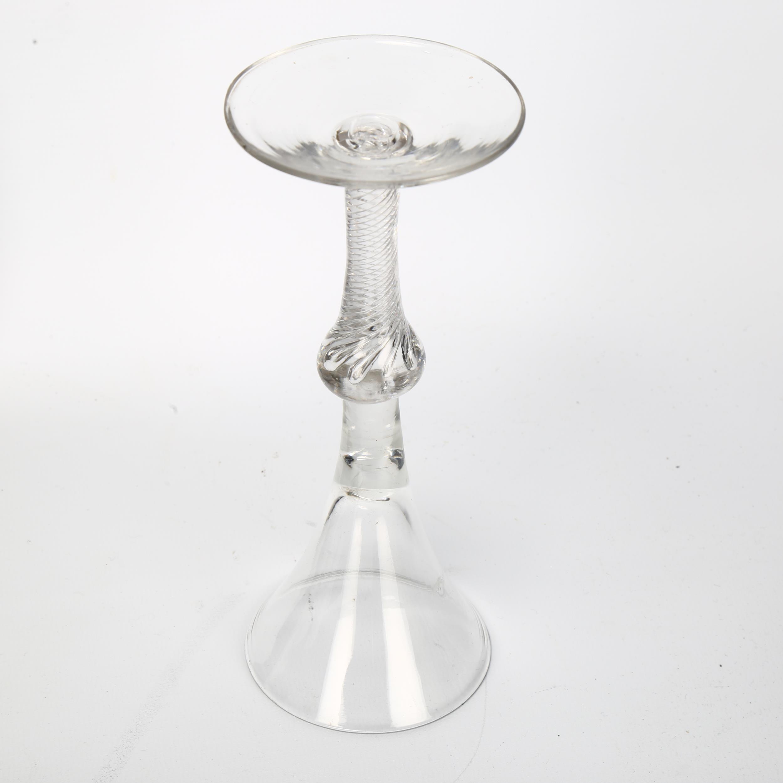 An 18th century baluster air twist wine / cordial glass, height 18cm Good condition, no chips or - Image 2 of 3