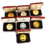 7 silver and silver-gilt Concorde related commemorative coins, all cased