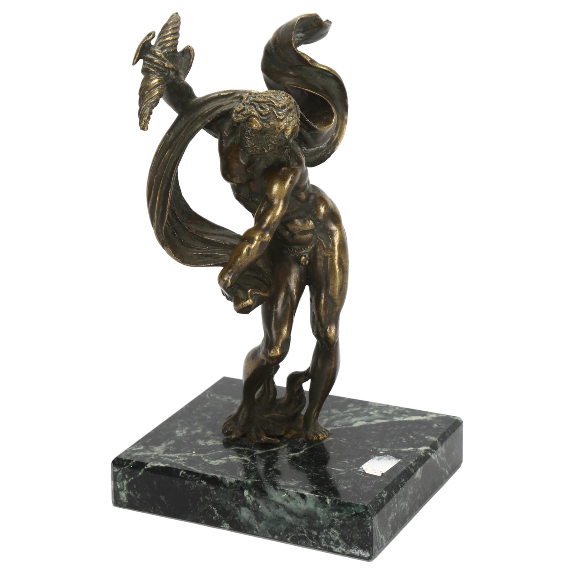 An early 20th century patinated bronze Classical Zeus sculpture, unsigned, on green veined marble