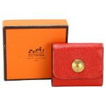 HERMES - a French miniature red leather notebook case, 5.5cm x 5cm, boxed Hardly used