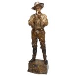 A large Art Nouveau Austrian Goldscheider terracotta statue of gaucho smoking pipe, signed to