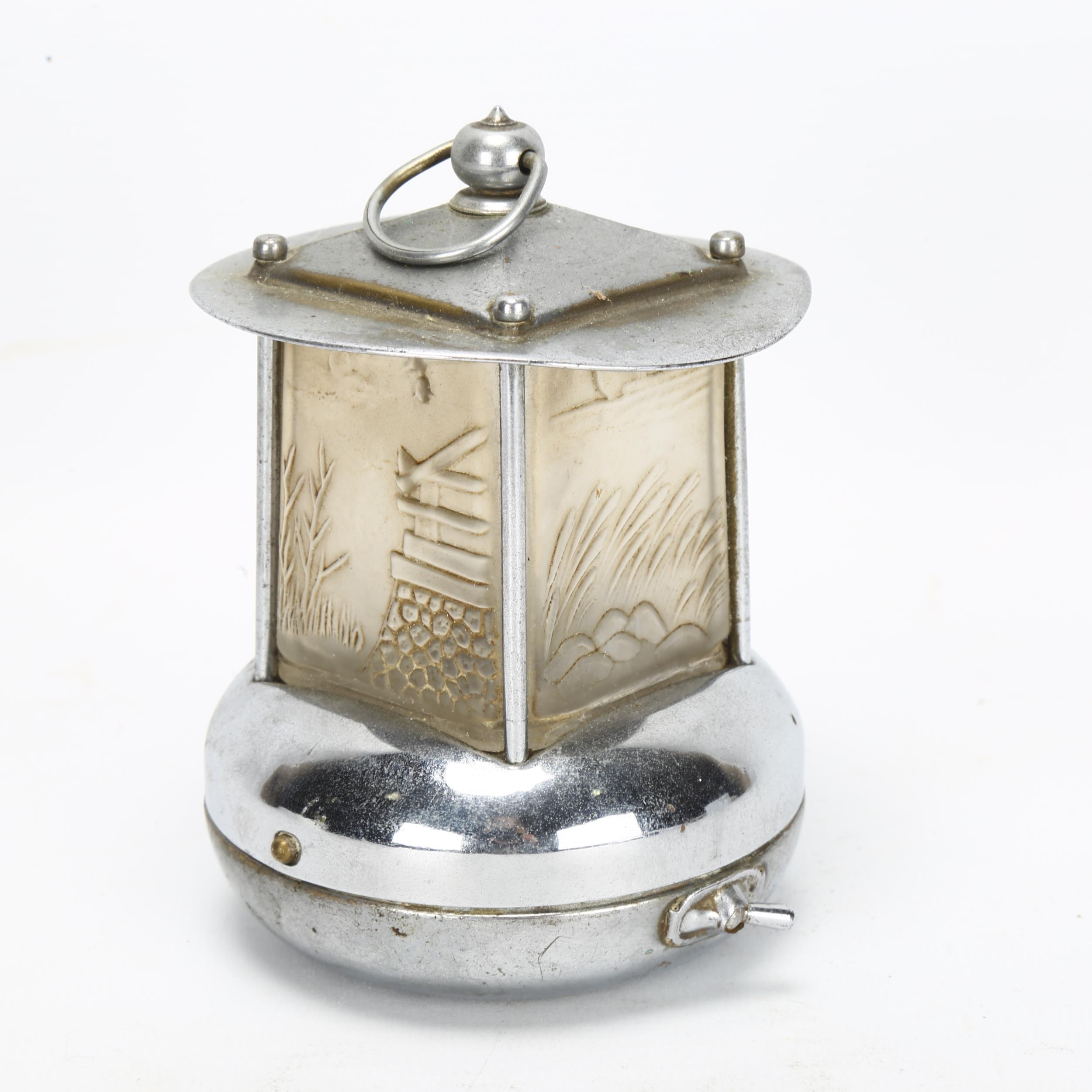 An Art Deco Pifco novelty miniature nickel plated night lamp, with relief moulded glass apertures, - Image 2 of 3