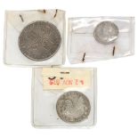 3 Queen Anne coins, including 1703 four penny Maundy coin