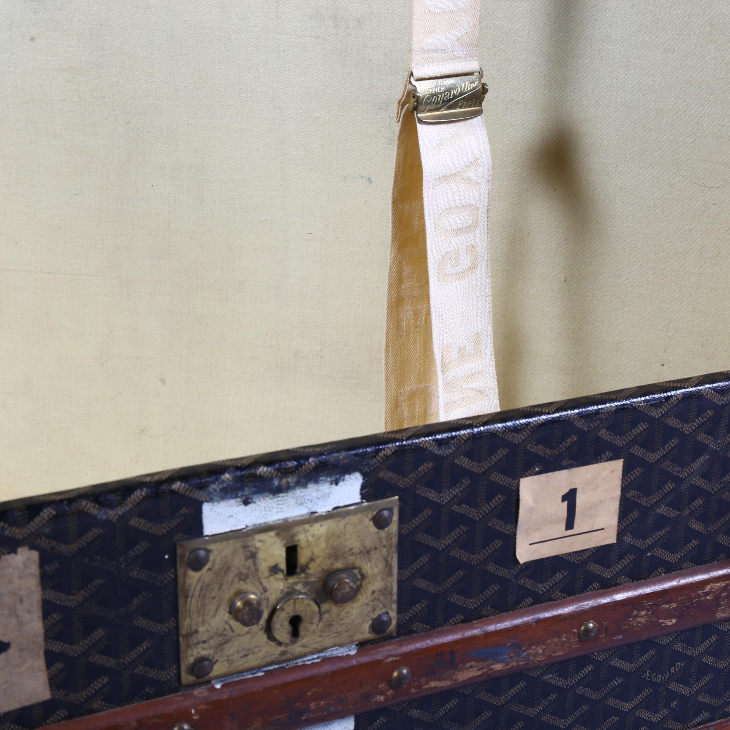 GOYARD - an early 20th century French cabin trunk, with canvas chevron pattern and leather trim with - Image 3 of 3
