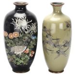 2 Japanese cloisonne enamel vases, depicting Red Crowned Cranes, height 19cm Both vases have