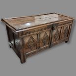 An Italian 18th century walnut Cassonne, carved detail to front and sides, 128 x 60cm, height 58cm