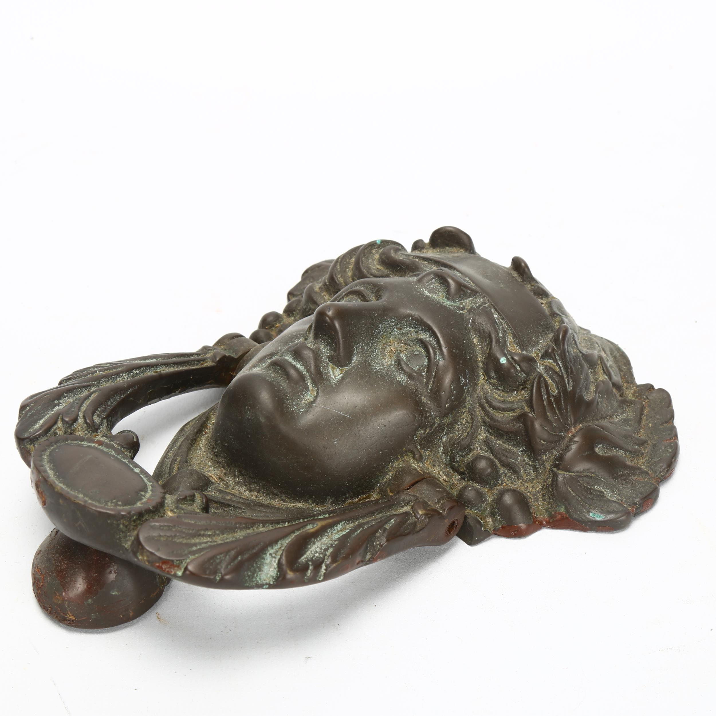 A heavy patinated bronze figural Athena head door knocker, height 19cm No damage or restoration, - Image 2 of 3