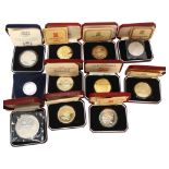 11 silver and silver-gilt commemorative coins, all cased