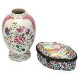 A 19th century Samson ovoid vase and a small Chinese hand painted porcelain jewel box, vase height