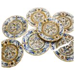 A set of 7 Antique Italian Maiolica plates, maker's mark to base, diameter 22cm 1 plate currently