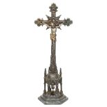 A large electrotype church altar crucifix, with architectural chalice base, height 55cm Cross is