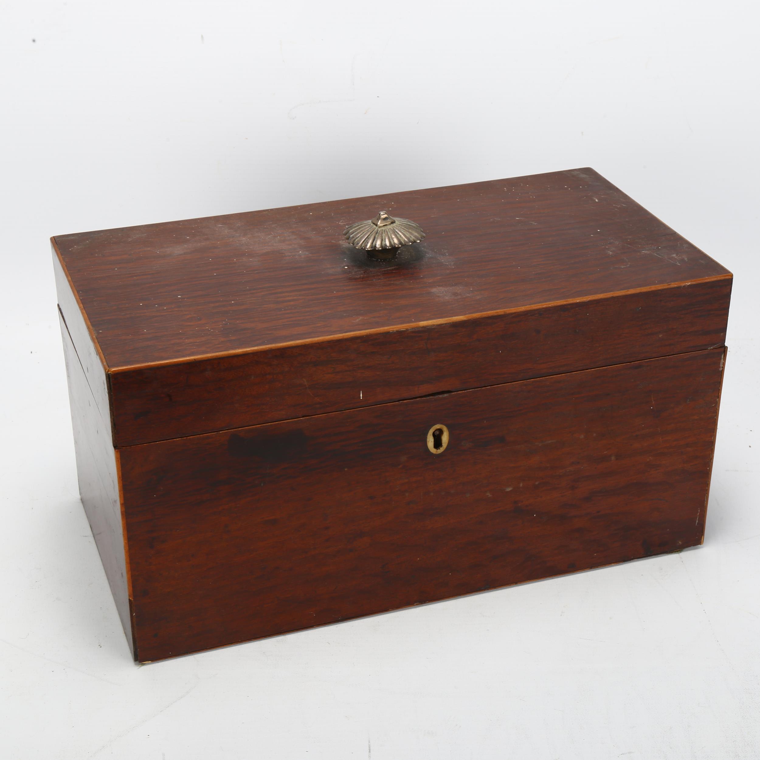 A Georgian mahogany tea caddy, with fitted interior and etched Greek Key glass, 30.5 x 15.5cm, - Image 3 of 3