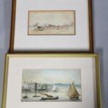 2 x 19th century watercolours, Thames river scenes, 1 signed H. B Wilson, largest 25cm x 14cm,