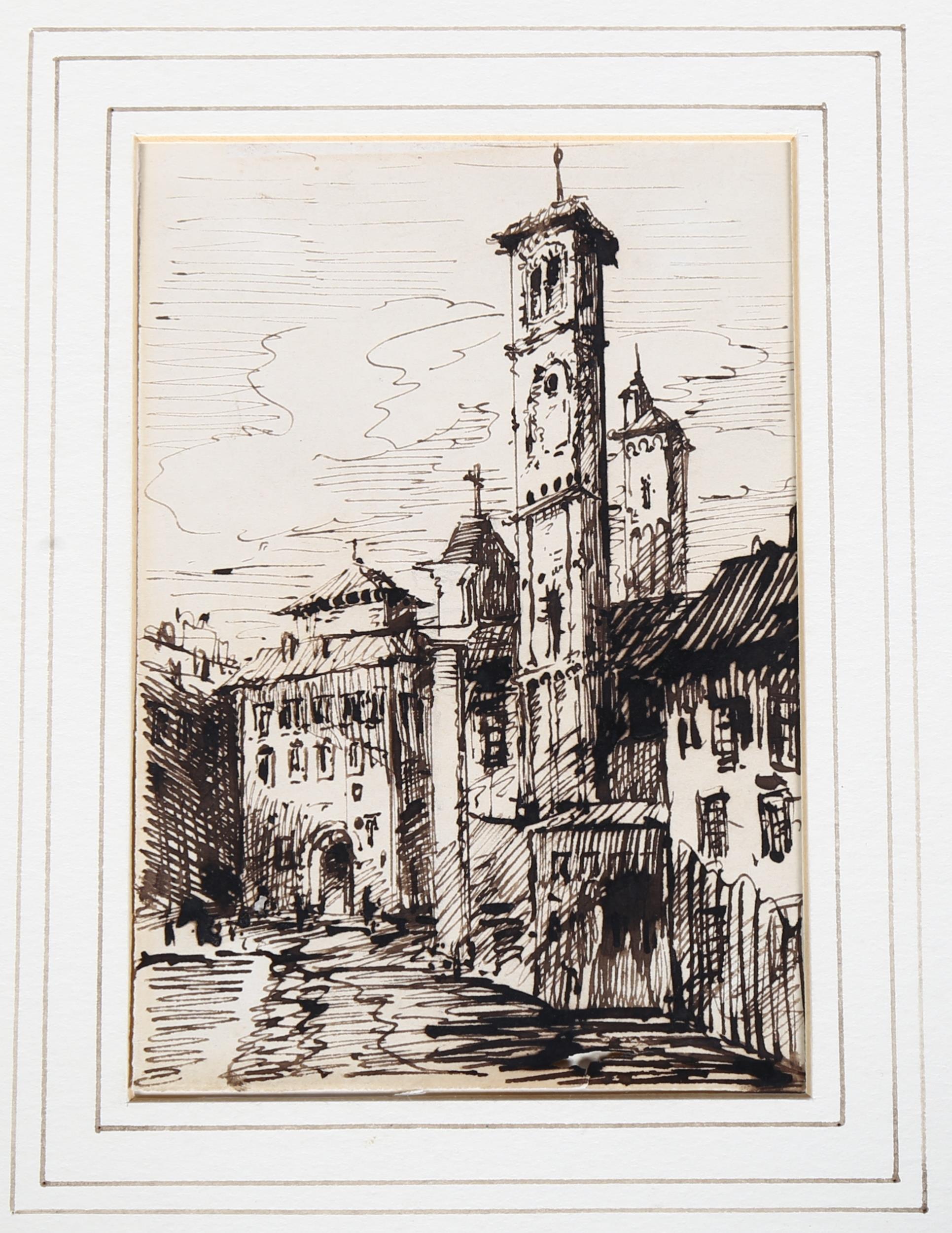 18th century Italian School, ink study of an Ancient tower, together with an Italian capriccio ink - Image 4 of 4