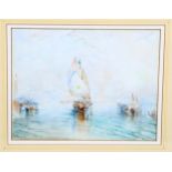 Manner of J M W Turner, watercolour of boats in Venice, 29cm x 22cm, framed Good condition