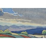 Mabel Robinson, The Teign Valley, 20th century woodcut print, signed, 31 x 22cm, framed