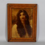 A convex glass crystoleum, portrait of a young woman, after Henry Ryland, 27cm x 19cm, in original