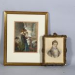 2 x 19th century watercolours, portrait of gentleman, signed J Fletcher? 1834, and another of