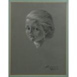 Anthony Brandt (1925-2009), a charcoal and chalk portrait of a young girl, signed and dated, 48cm