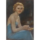 Anglo-American School, 1920s portrait of young woman, coloured chalk, 57cm x 40cm, unsigned,