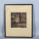 Frank Brangwyn (1867-1956), an etching of St Nicholas church, Furnes, signed, 33cm x 32cm Frame is