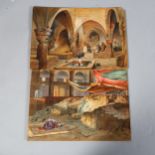 Two watercolours, possibly Persian / Orientalist School, 1 image of a man praying, and another of