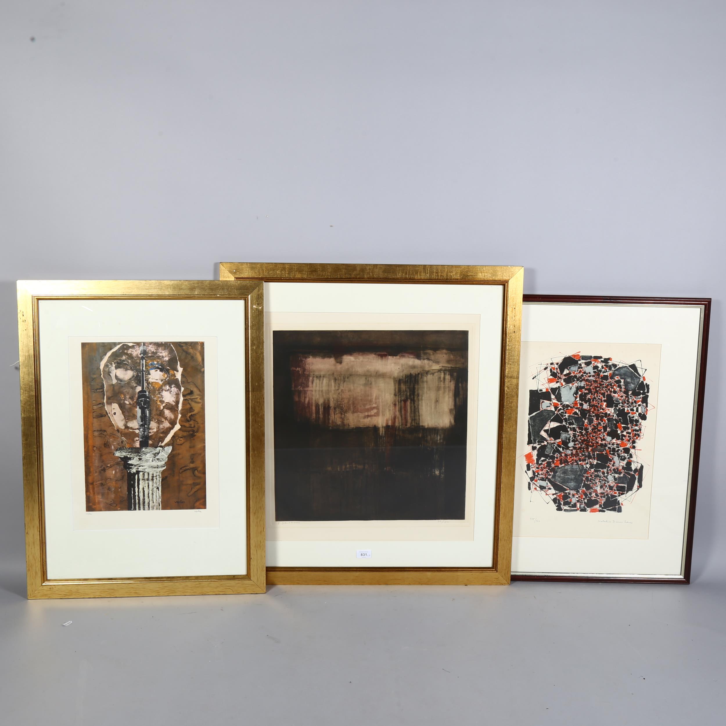 Three European abstract prints: (1) a 1960s French School etching by Pierre Dmitrienko, (2) a - Image 2 of 4