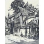 A J Mayer, an etching of the Bell Inn Henley In Arden, signed, 31.5cm x 24.5cm, framed Good