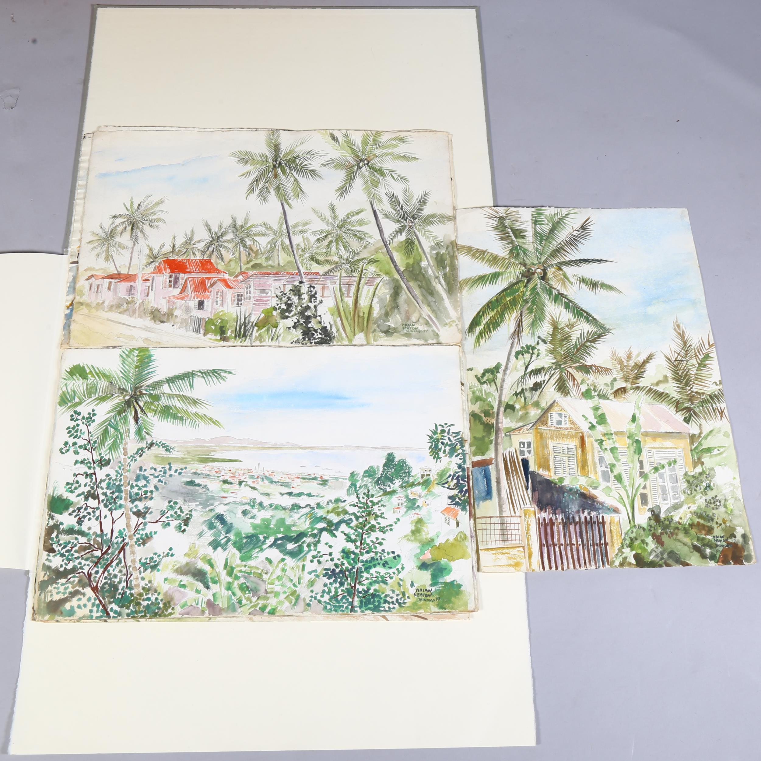 Brian Seaton, 20th Century folio of 13 watercolours, views of Trinidad, signed and dated 1957, - Image 2 of 4
