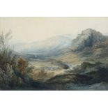 An 18th/19th century watercolour, extensive Highland landscape, unsigned, 43cm x 29cm, framed Some