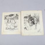 Maurice Greiffenhagen (1862-1931), two ink studies/illustrations, largest image 20cm x 25cm, both