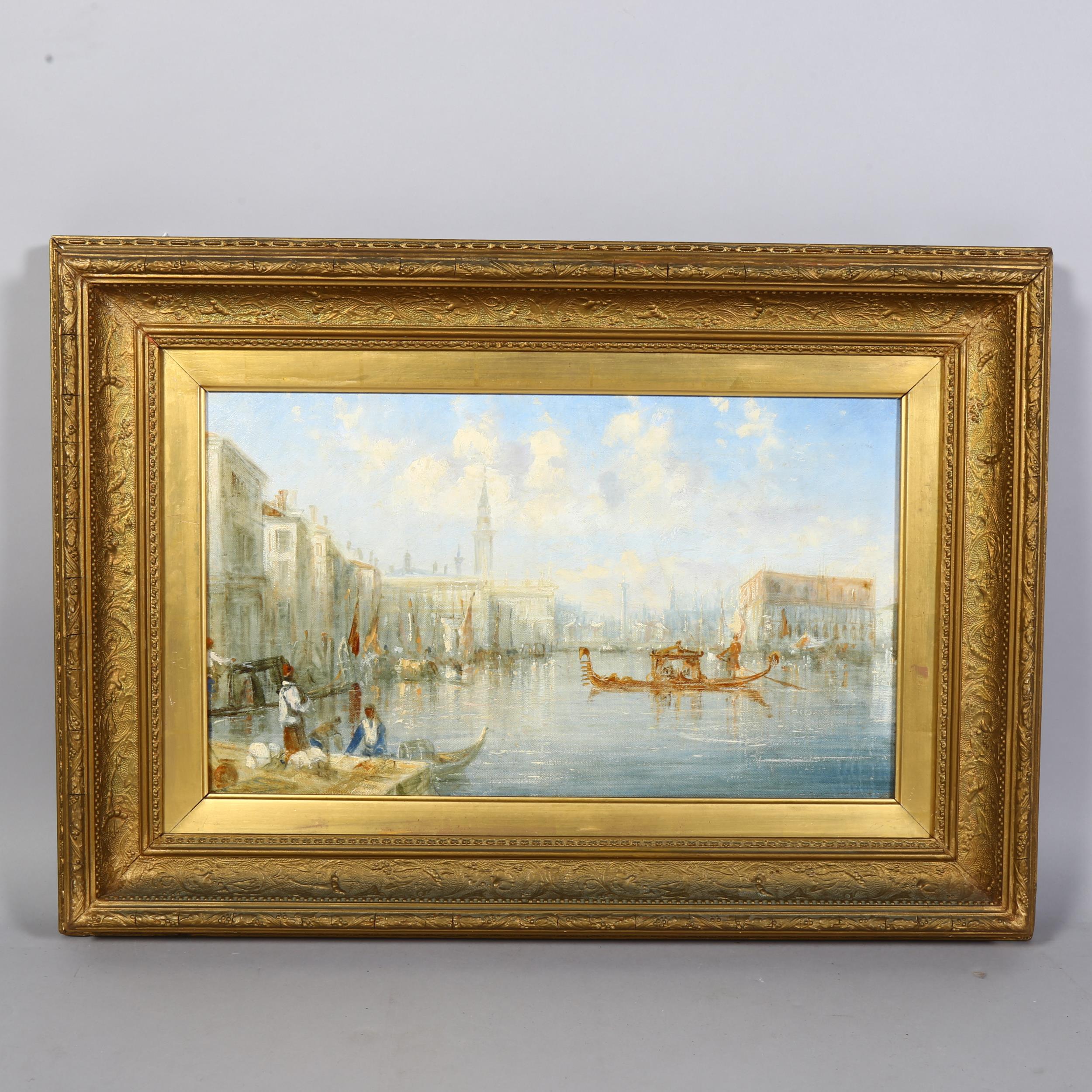 European School, Venetian Canal Scene, unsigned, oil on canvas, 28cm x 50cm, framed (unglazed).