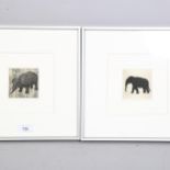 2 limited edition prints of Thai elephant, both 7 of 20, indistinctly signed, 8cm x 8cm, framed Good