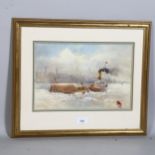 E Lloyd Jones, tug boat on river, watercolour, signed and dated 1908, 34cm x 23cm, framed Good