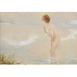 Early 20th century, female nude by lakeside, watercolour, monogram WW dated 1916, 25cm x 17cm,