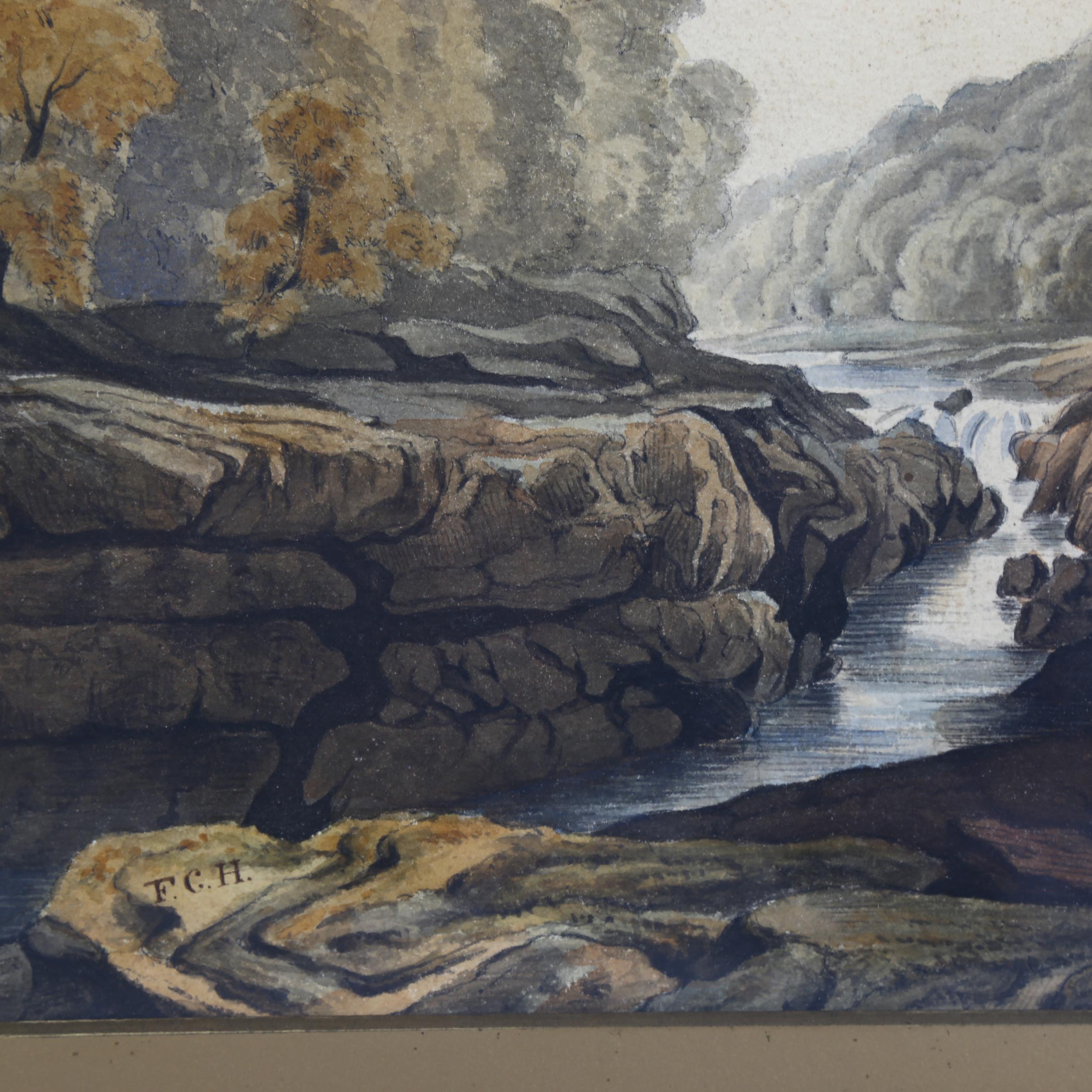 19th century English School, figures by a river, watercolour, signed monogram FCH, 24cm x 29cm, - Image 3 of 4
