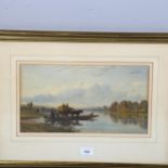 19th century English School, hay cart crossing river, watercolour, unsigned, 35.5cm x 19cm, framed
