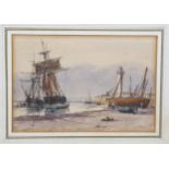 19th century, fishing boats beached at Margate, watercolour, indistinctly signed, 18cm x 12cm,