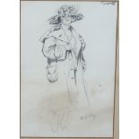 An early 20th century pencil portrait of a woman, signed W R Hay, 27cm x 17cm, framed Browning to