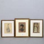 3 x 19th century watercolour portraits of women, 2 signed, largest 18cm x 13cm, all framed Rural