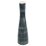 A mid-century Rye pottery vase of waisted form and blue glazed sgraffito decoration with maker’s