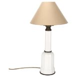 A mid-century Danish Soholm Heiberg table lamp, white porcelain body with brass mounts, makers