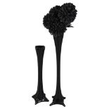 2 large mid-century black glass stem vases, tallest 82cm Some small chips to inside of rim on both