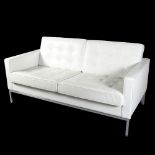 Florence Knoll for Knoll Studio, a sofa in white sabrina leather with maker’s marks to upholstery