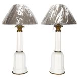 A pair of mid-century Danish Soholm Heiberg table lamps, porcelain body and brass mounts, no